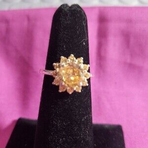 Simulated Champagne Diamond Sunburst Ring in Sterling Silver